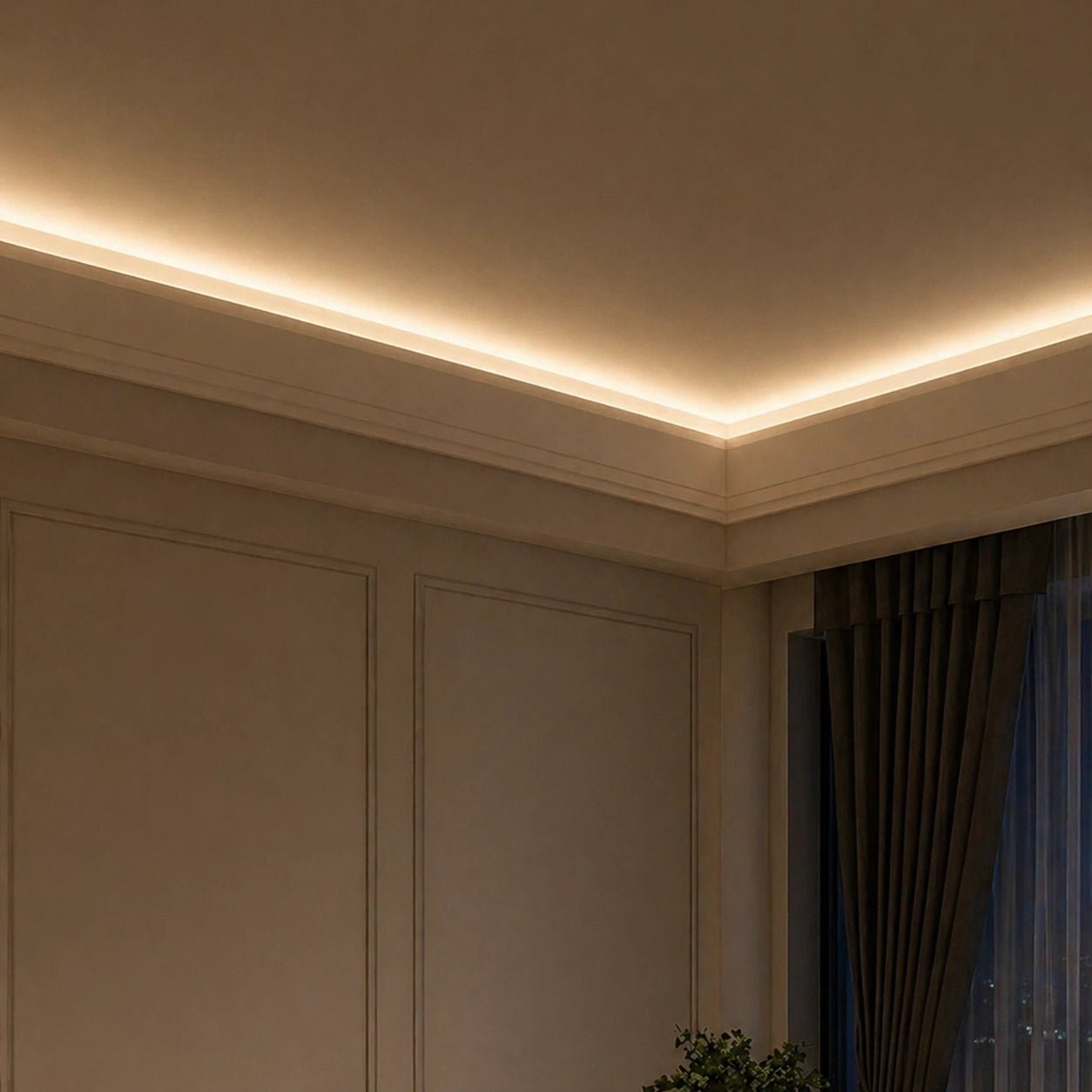 Köşe (Açılı) Led Profilleri - Kartonpiyer Led Profili uygulama görüntüsü. 80mm Beyaz Tavan Köşe LED Profil – 1114B ASL - LedProfil
