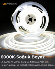 24V COB Şerit LED 5 Metre İç Mekan – 6000K Soğuk Beyaz