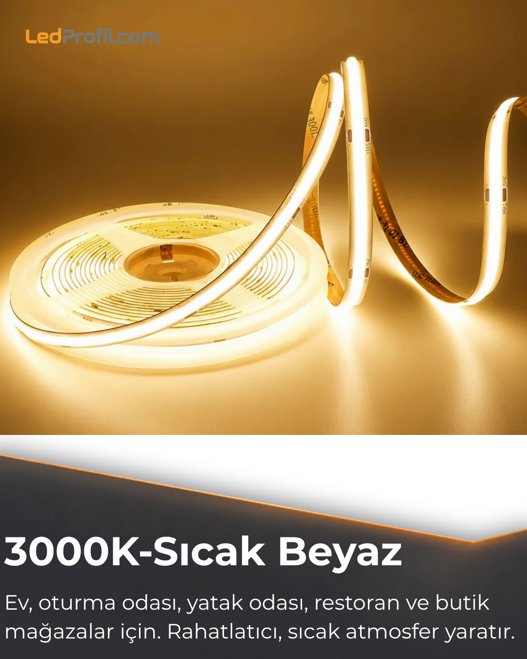 24V COB Şerit LED 5 Metre İç Mekan – 3000K Sıcak Beyaz