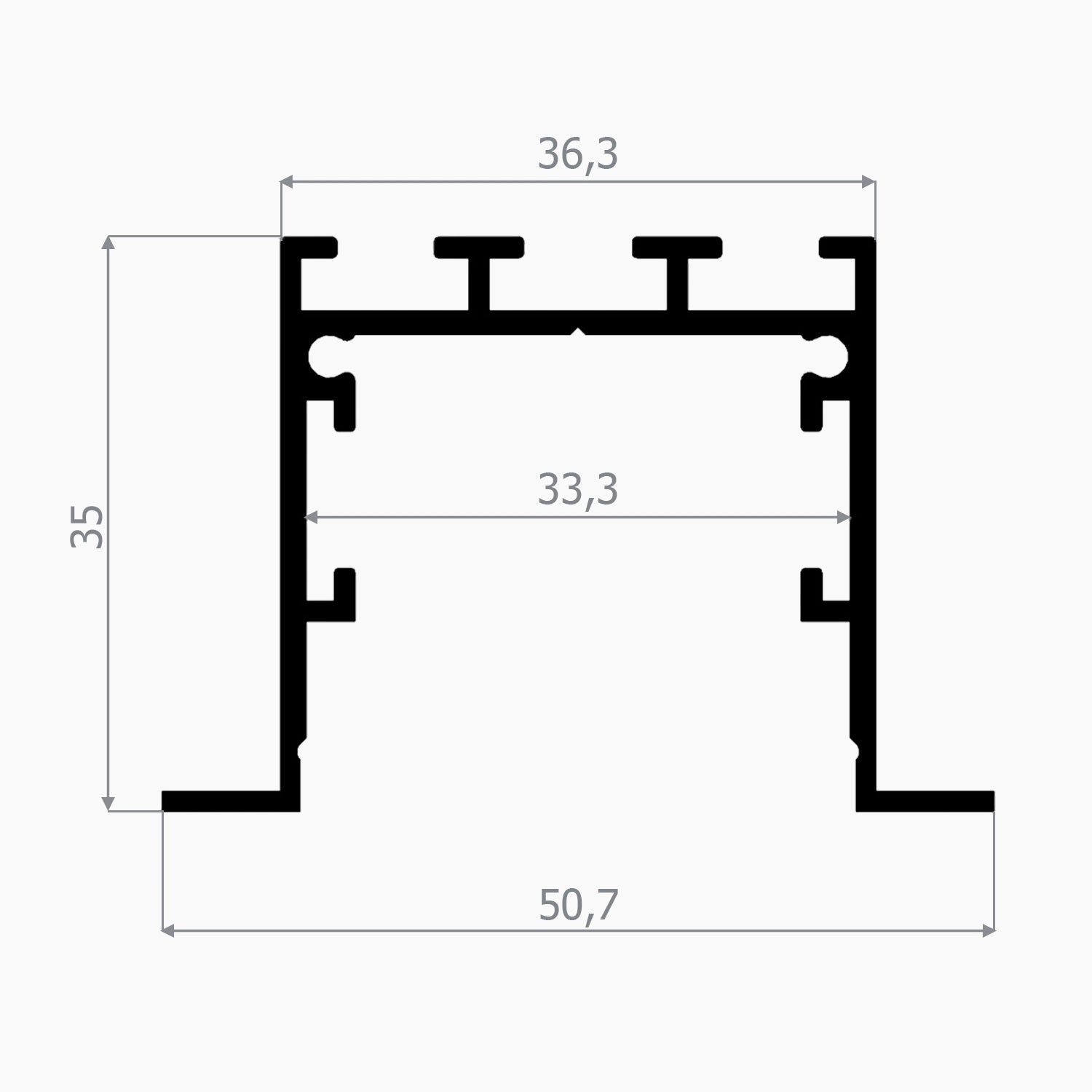 Sıva Altı (Gömme) LED Profilleri - 36mm Kare Kesit Lineer LED Profil - 440 ASL - LedProfil