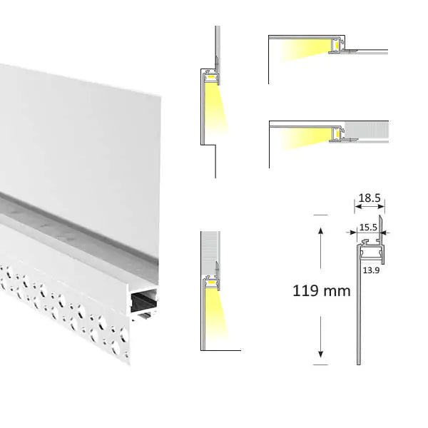 Alçıpan (Trimless) Led Profilleri - 12mm Trimless Sıva Altı (Alçıpan) LED Profil – 615 ASL - LedProfil
